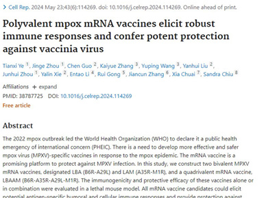 LZCap®加帽的多价猴痘mRNA疫苗研究成果在国际期刊发表